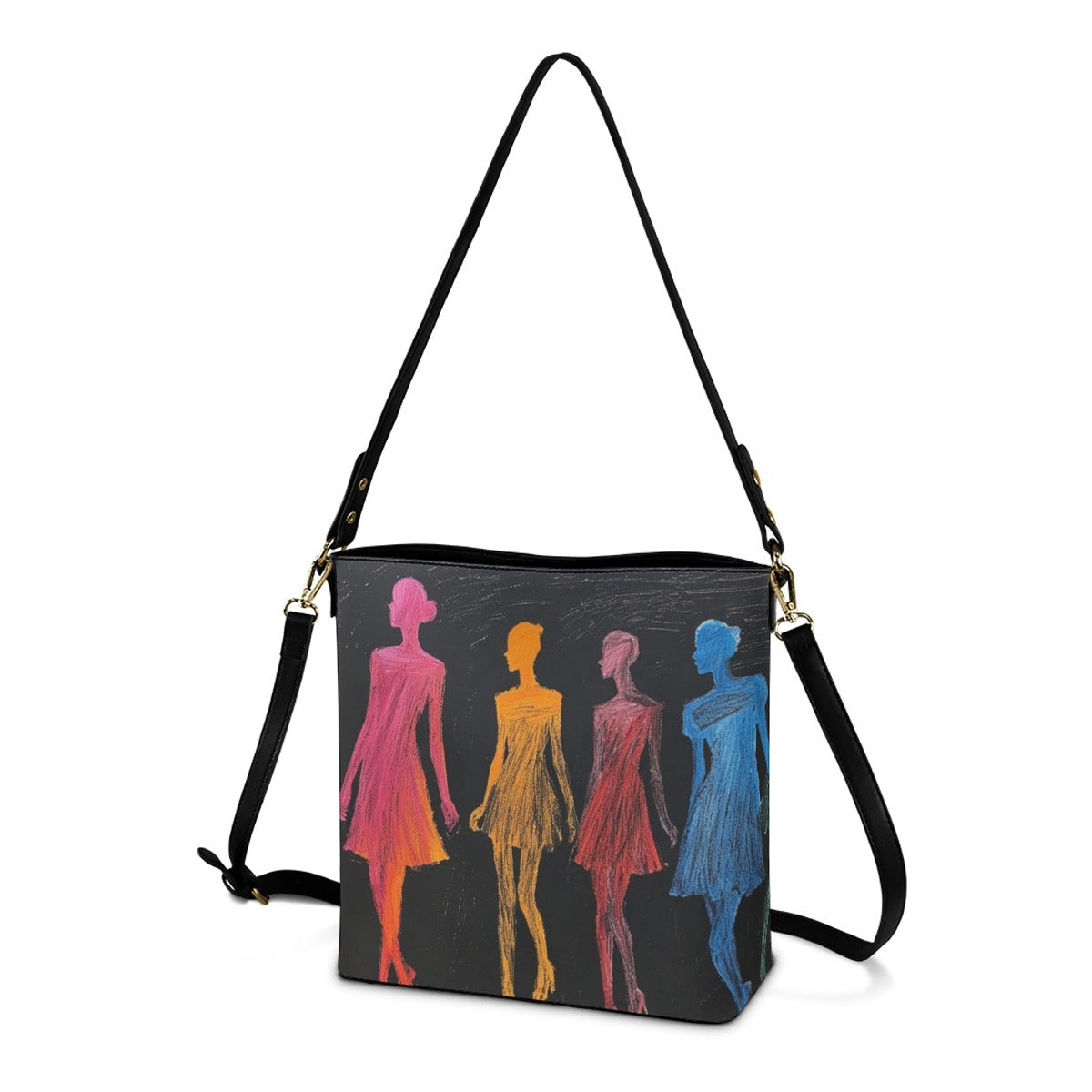Minimalist Square Crossbody Bucket Bag - Abstract Model Design