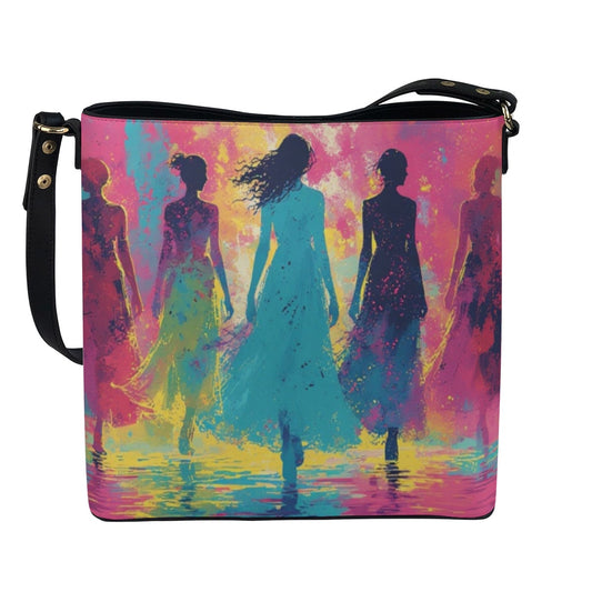 Minimalist Square Crossbody Bucket Bag - Abstract Model Design