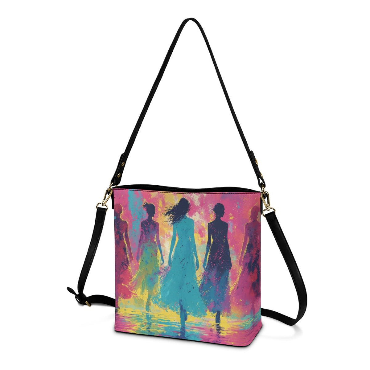 Minimalist Square Crossbody Bucket Bag - Abstract Model Design