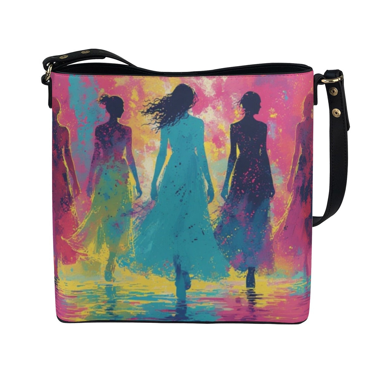 Minimalist Square Crossbody Bucket Bag - Abstract Model Design